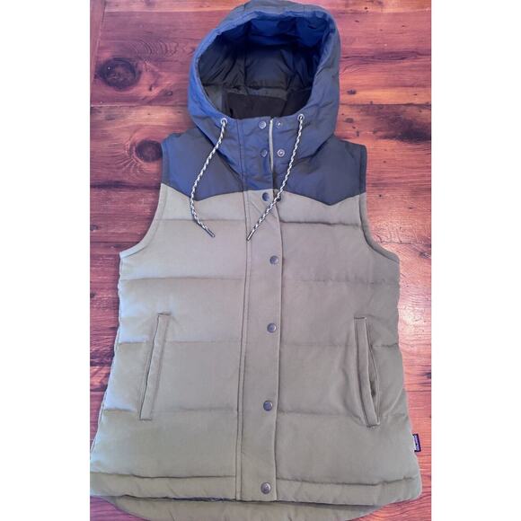 Patagonia Womens Hooded Down Bivy Vest Sage Navy Sz Small Gorpcore - Picture 1 of 16